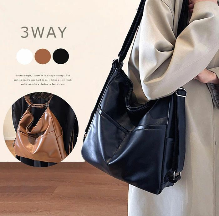 乐天商城 - 2way リュック ショルダー バッグ ショルダーリュック レディース 斜めがけ バッグ 3way 軽量 3wayバッグ 大人 大容量 A4 大きめ リュックサック PU トートバッグ 肩掛け 縦長 大人 女子 通勤 通学 シンプル 無地 送料無料