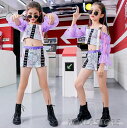 女の子チアガール衣装 ジャズダンス衣装 子供ダンス衣装 ヒップホップ風 HIPHOP ストリートダンス 上下セット スパンコール ショートパンツ へそ出し ダン...