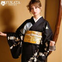 浴衣 レディース 黒 花柄 8点セット レディース 振袖 帯 下駄 兵児帯 花火大会 夏祭り レトロモダン スタイル 大人 セット 女性 20代 30代 40代...