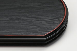 【消費税込】半月両面盆30cm黒木目/裏朱布目