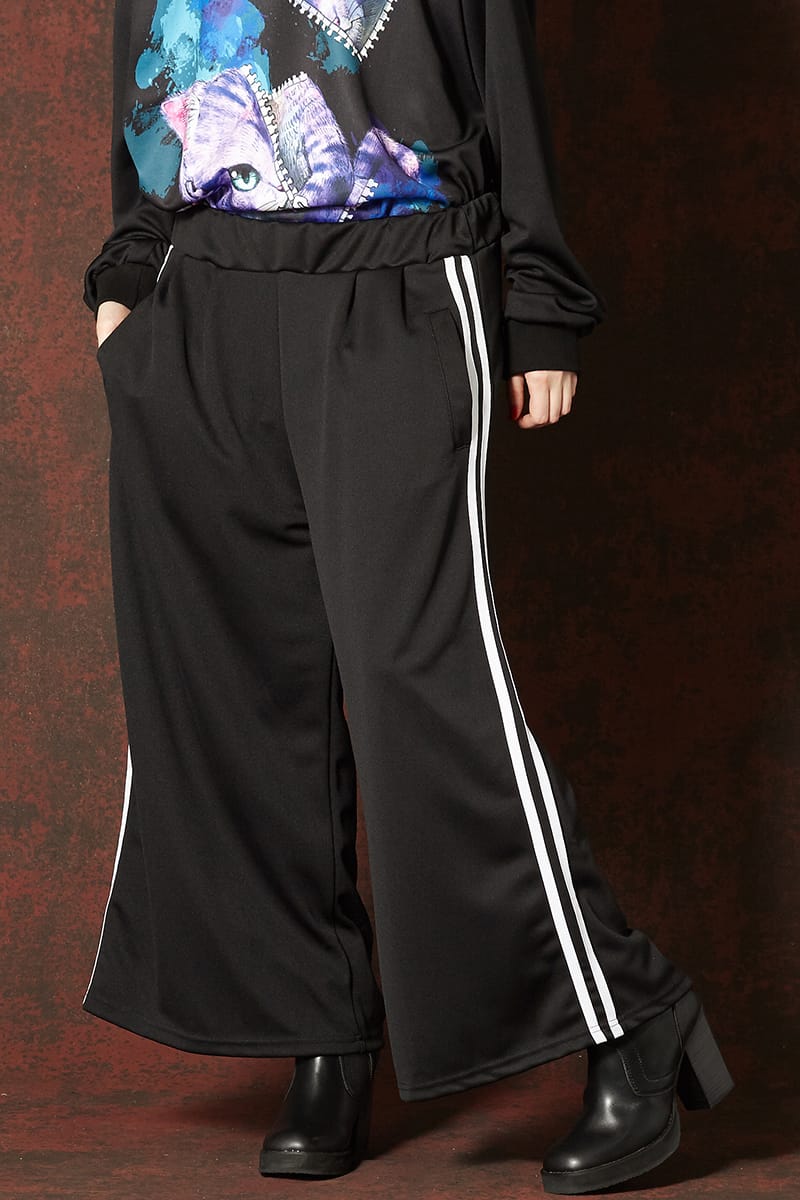 ankoROCK アンコロック ワイドパンツ メンズ ジャージ パンツ ラインパンツ レディース ユニセックス 服 ブランド サイドライン ウエストゴム ビッグシルエット ルーズシルエット オーバーサイズ 大きいサイズ 黒 ブラック