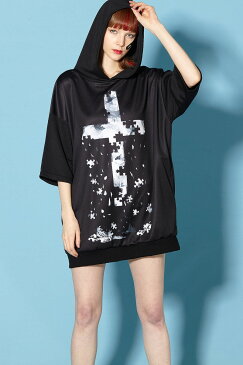 ankoROCK アンコロック ビッグ Tシャツ メンズ カットソー レディース ワンピース ユニセックス 服 ブランド 半袖 大きいサイズ ビッグシルエット 黒 ブラック プリント 退廃 クロス 十字架