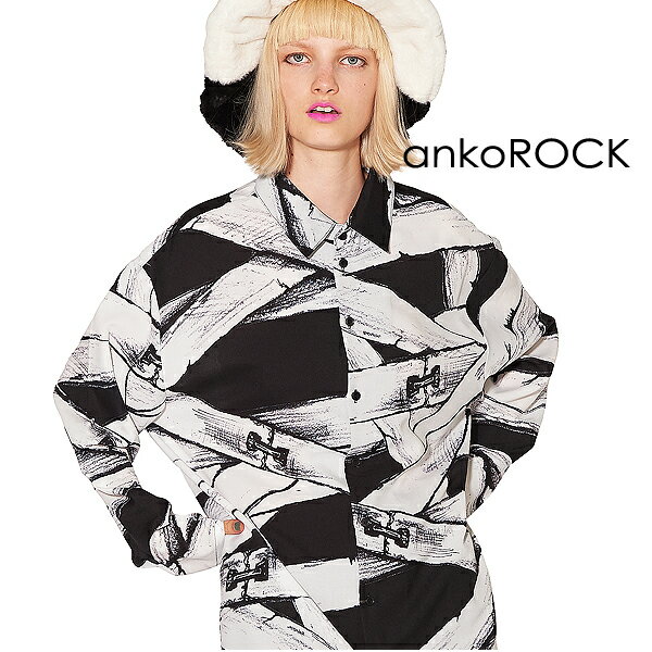 ankoROCK アンコロック シャツ カラーシャツ オープンシャツ トップス メンズ レディース 原宿系 秋 冬 秋服 冬服 長袖 ロング丈 大きいサイズ ビッグシルエット 黒 包帯