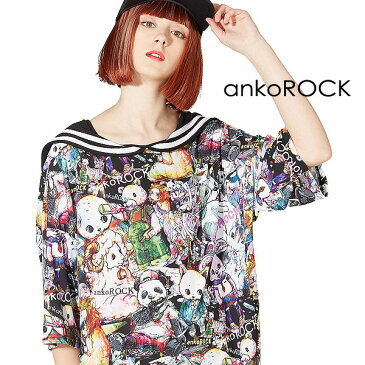 ankoROCK アンコロック ビッグ Tシャツ メンズ カットソー レディース ワンピース セーラー ユニセックス 服 ブランド 半袖 大きいサイズ ビッグシルエット セーラー服 柄 猫 うさぎ パンダ カラフル