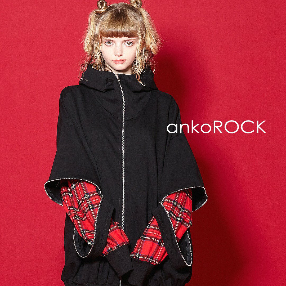 ankoROCK アンコロック ジップアップパーカー レディース オーバーサイズ ジップパーカー メンズ ビッグパーカー ビッグシルエット 大きいサイズ ボリュームネック パーカー フェイクレイヤード