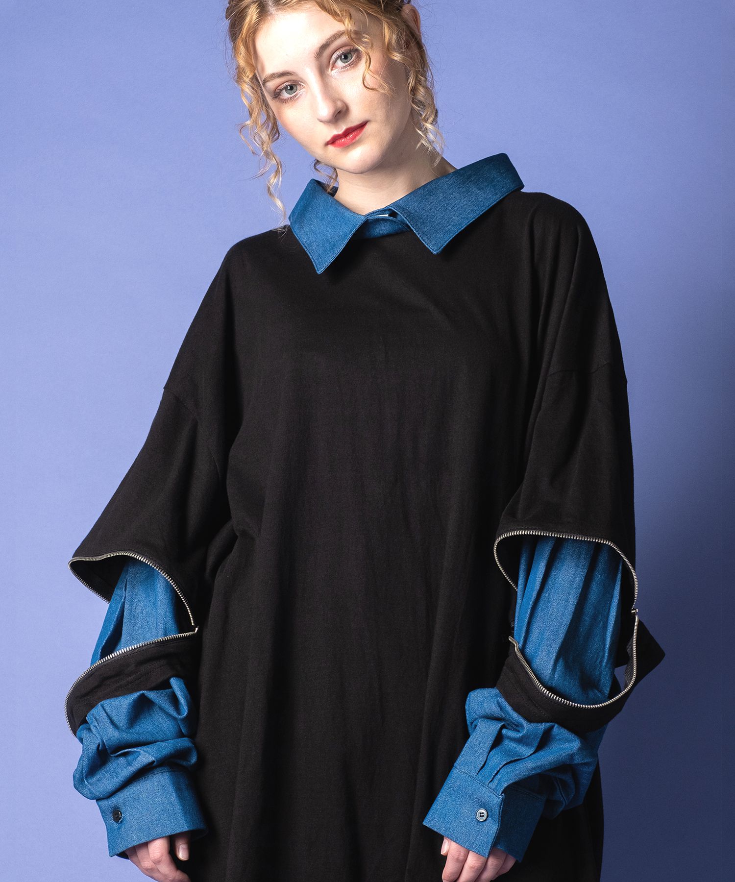ankoROCK アンコロック レディース シャツ オーバーサイズ メンズ ビッグシルエット レイヤード カットソー ロンT ロングTシャツ デニム