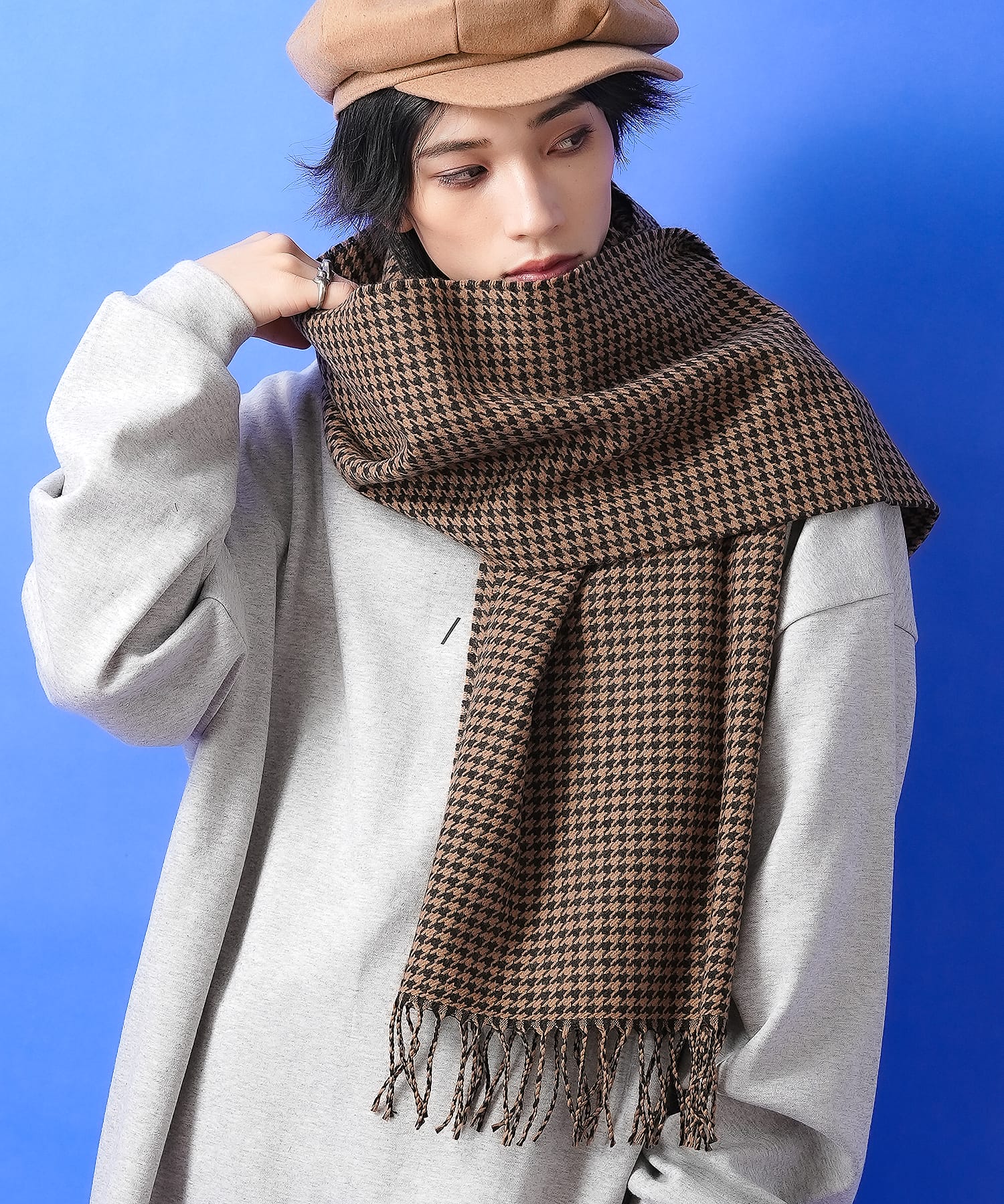 an meets zakka 千鳥柄大判アクリルマフラー / メンズ レディース ユニセックス ハウンドトゥース 柄 ストール