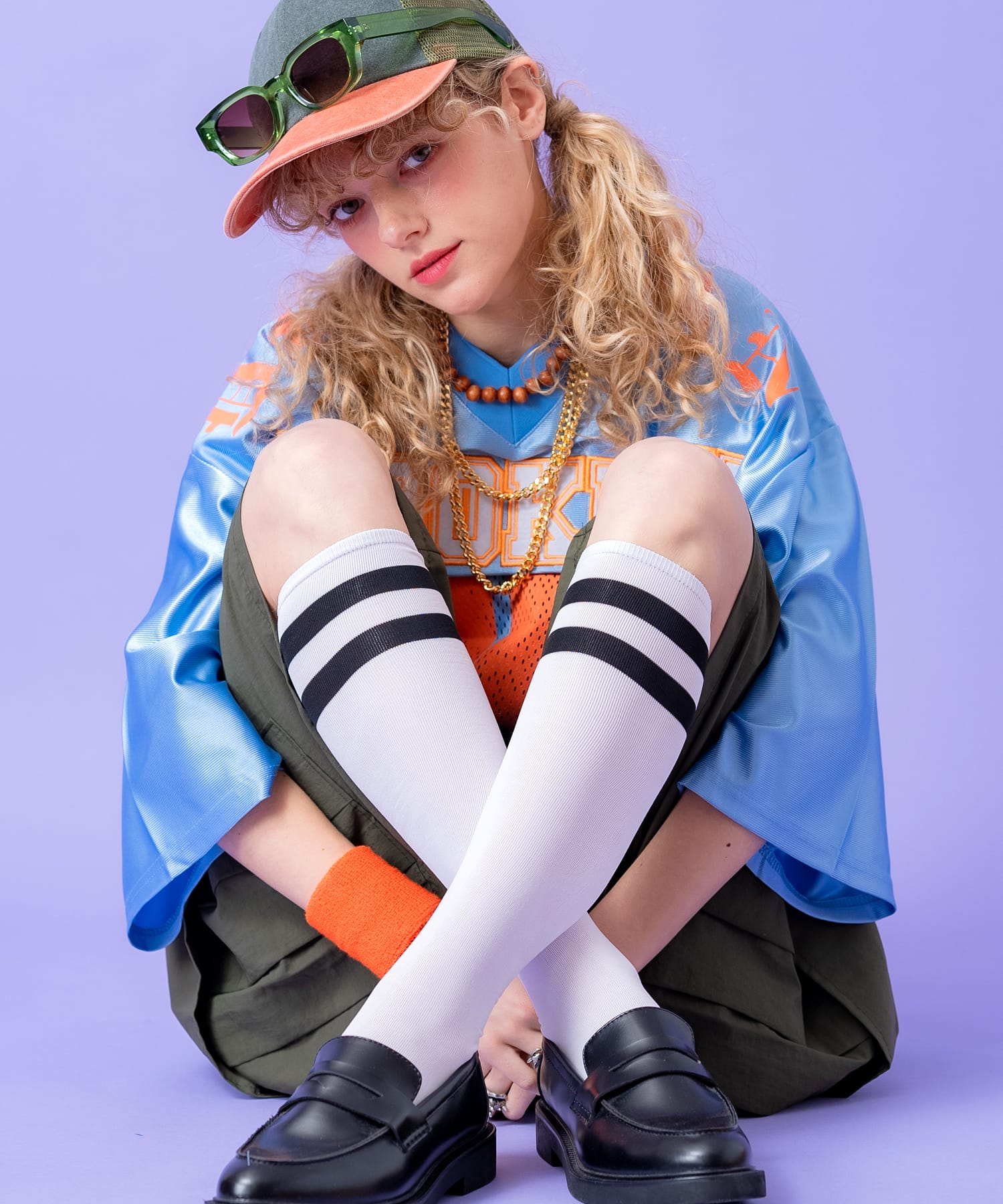 an meets zakka レディース2ラインポリハイソックス / レディース 靴下 ロング スポーツ 無地 カラー 色