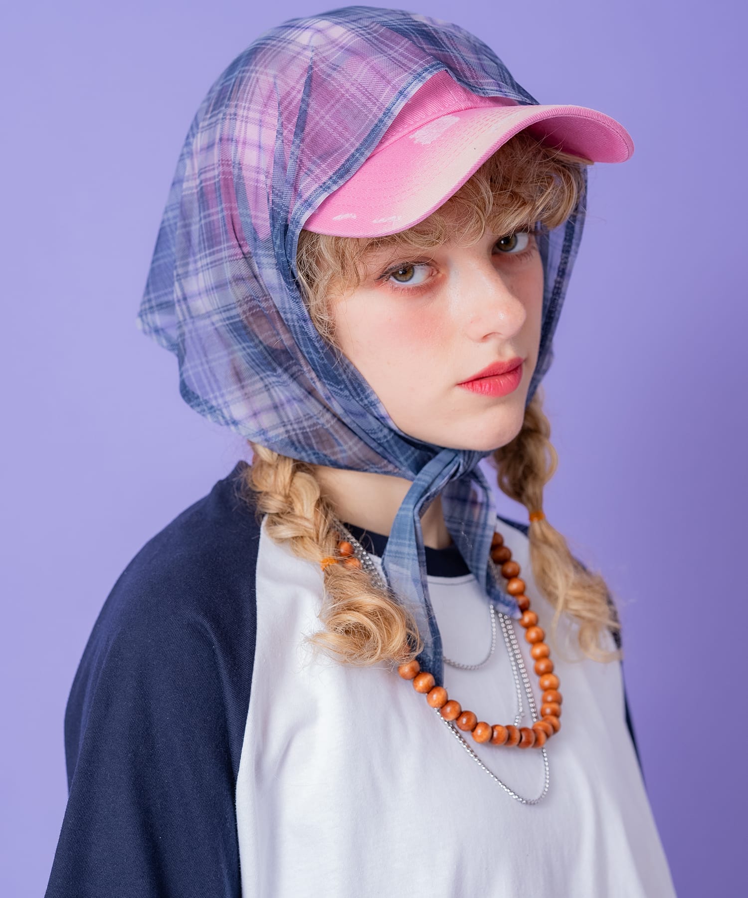 an meets zakka チェックシアーバブーシュカ / ヘッドドレス 三角巾 レース ヘッド...