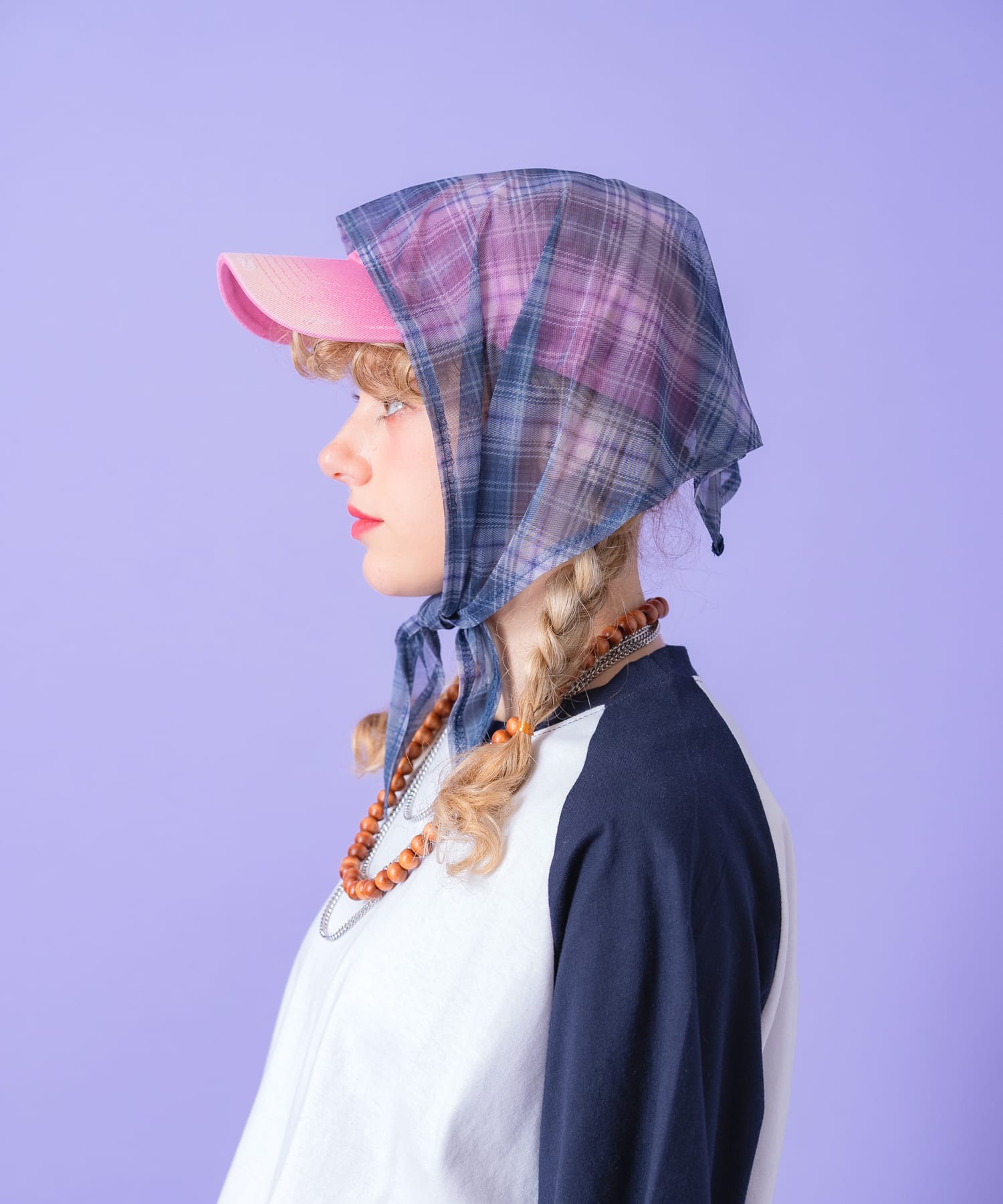 an meets zakka チェックシアーバブーシュカ / ヘッドドレス 三角巾 レース ヘッド...
