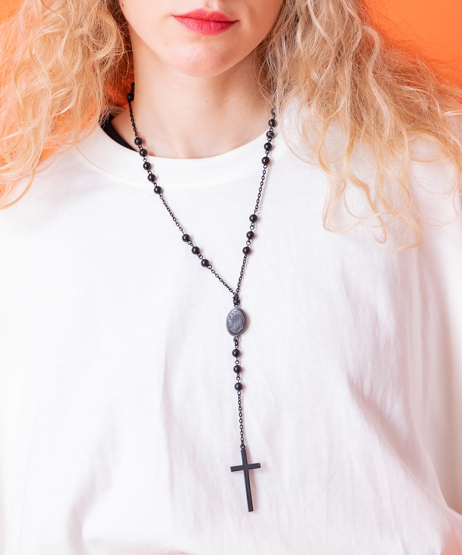 Necklaces, Pendants - an meets zakka ワントーンマットカラーロザリオネックレス(50cm) / メンズ レディース ユニセックス クロス シンプル ショート ジュエリー