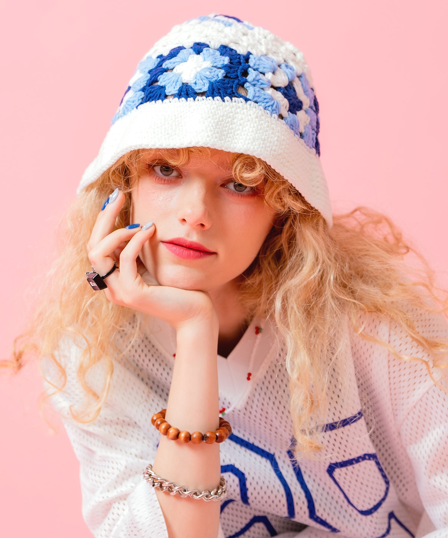 Rakuten - an meets zakka レトロフラワーモチーフクロシェニットハット / メンズ レディース ユニセックス 帽子 柄