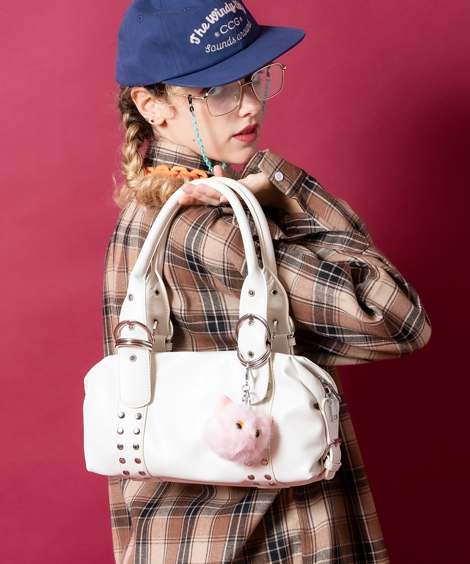 an meets zakka 2連リベットスタッズ合成皮革ミニボストンバッグ / ユニセックス レディース メンズ バック ハンドバッグ 鞄 カバン