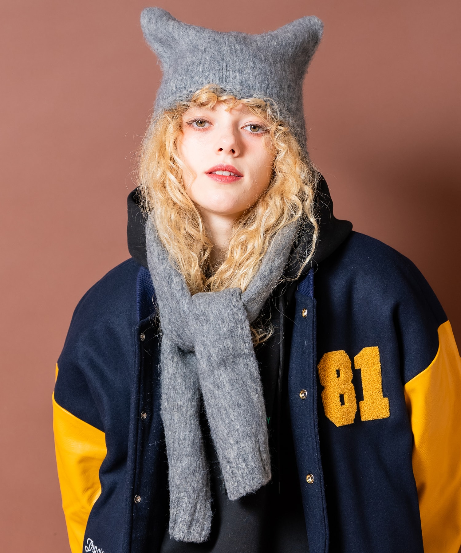 an meets zakka 起毛ファーネコ耳イヤーフラップマフラーニット帽 / ユニセックス ニットキャップ ねこ耳 ストール ふわふわ