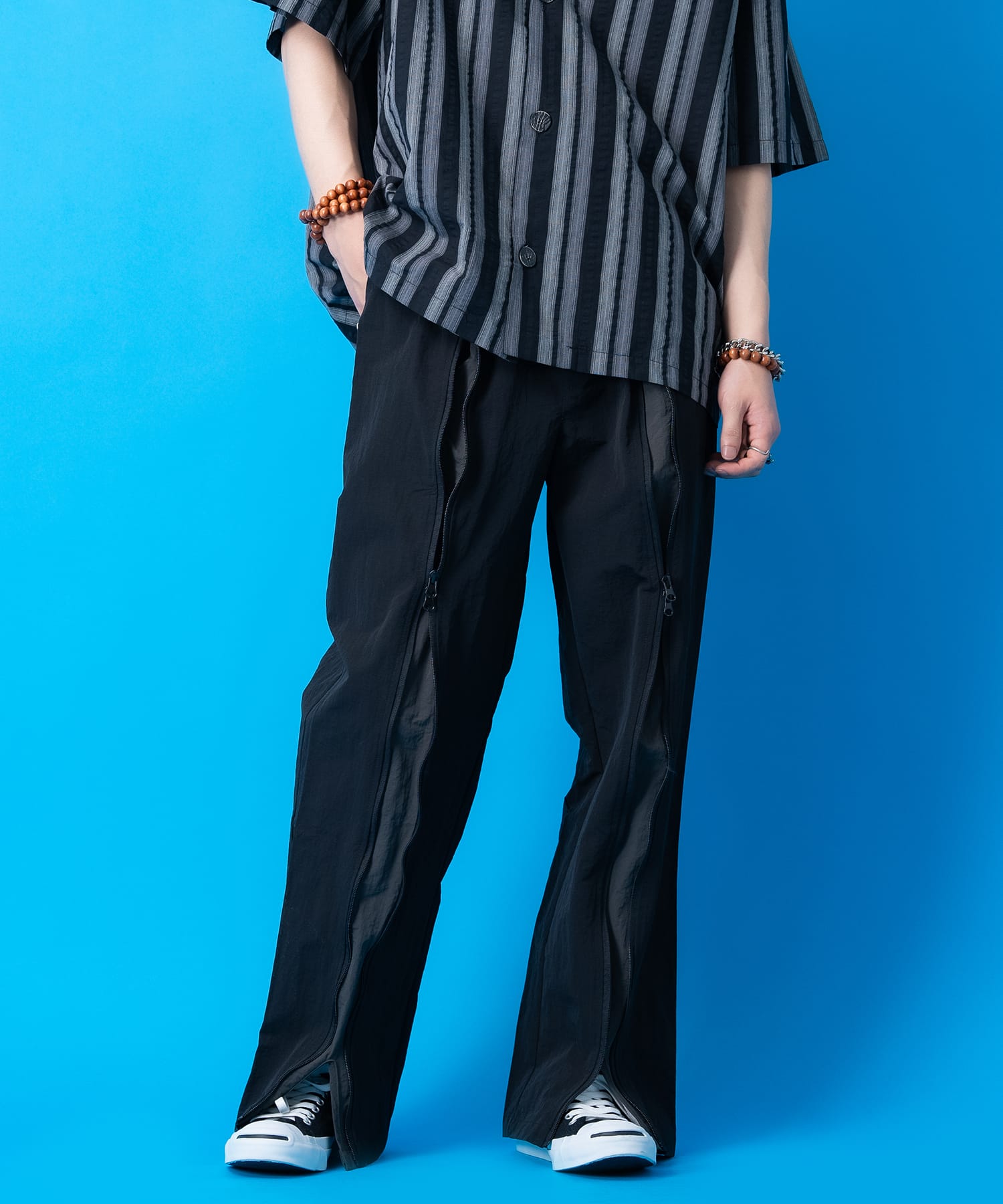 楽天ankoROCKa.p.o.v. -ankoROCK's select- フロントダブルジップツートーンナイロンパンツ / メンズ レディース ユニセックス イージー フレア 変形 ルーズシルエット セール バーゲン