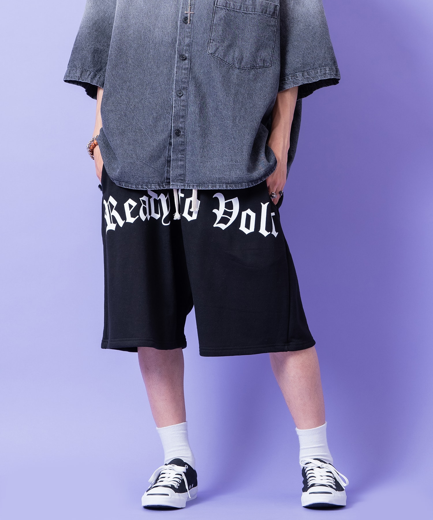 乐天商城 - a.p.o.v. ストリートロゴプリントワイドスウェットハーフパンツ / メンズ レディース ユニセックス イージー ショートパンツ