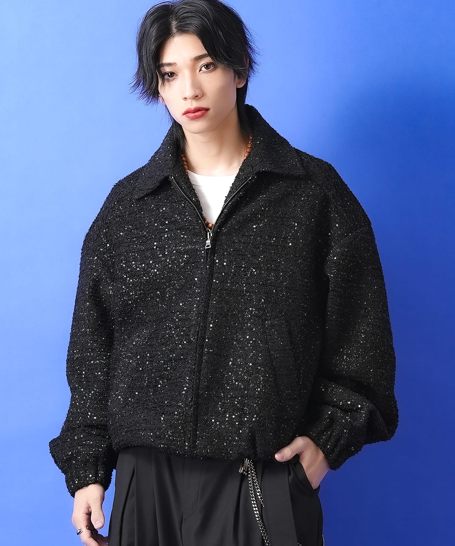 乐天商城 - a.p.o.v. スパンコールツイードジャケット / メンズ レディース ユニセックス 襟付き ブルゾン オーバーサイズ