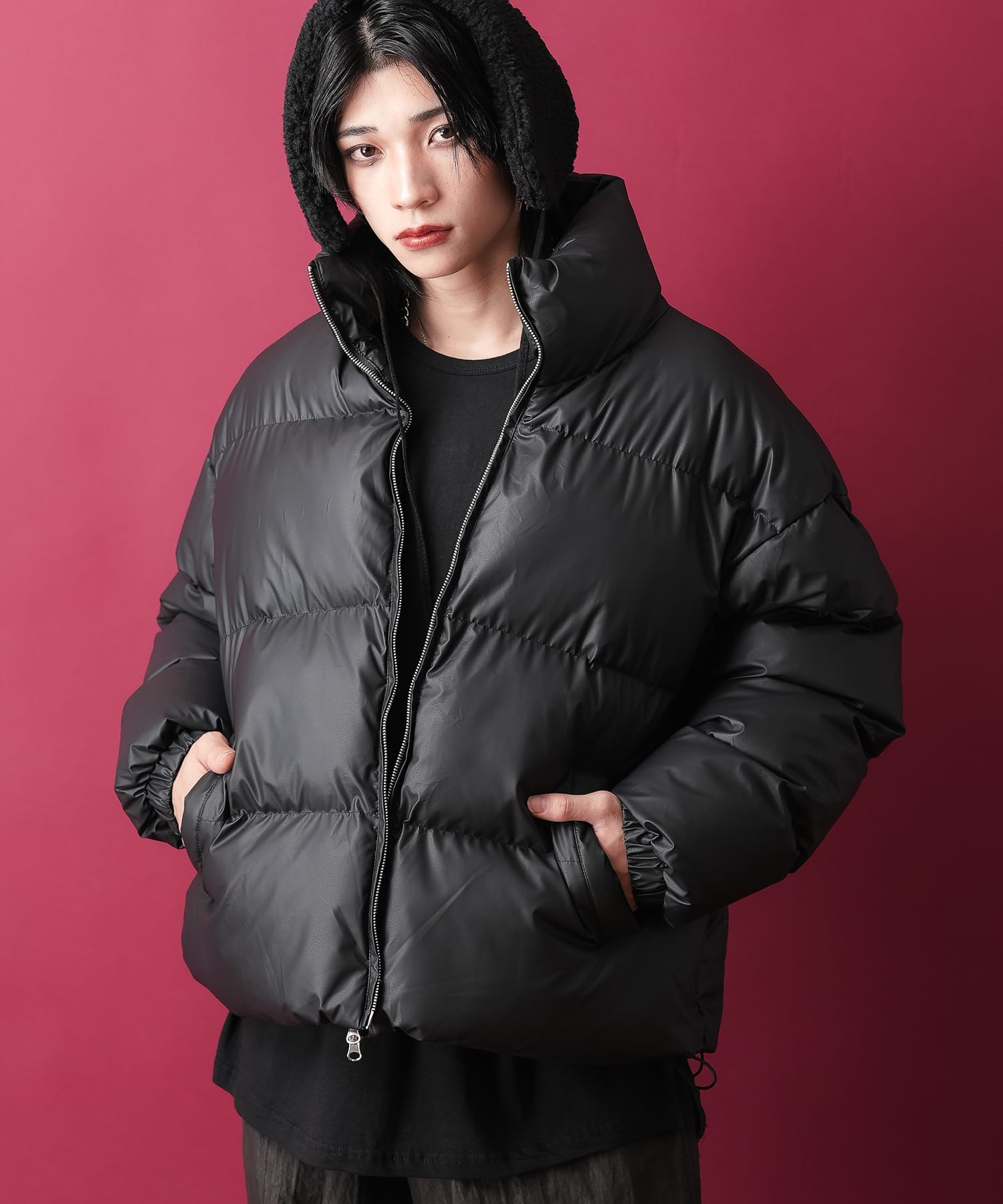 Rakuten - a.p.o.v. マットキルティング合成皮革オーバーサイズ中綿ジャケット / メンズ レディース ユニセックス パディング パフ ブルゾン 艶消し