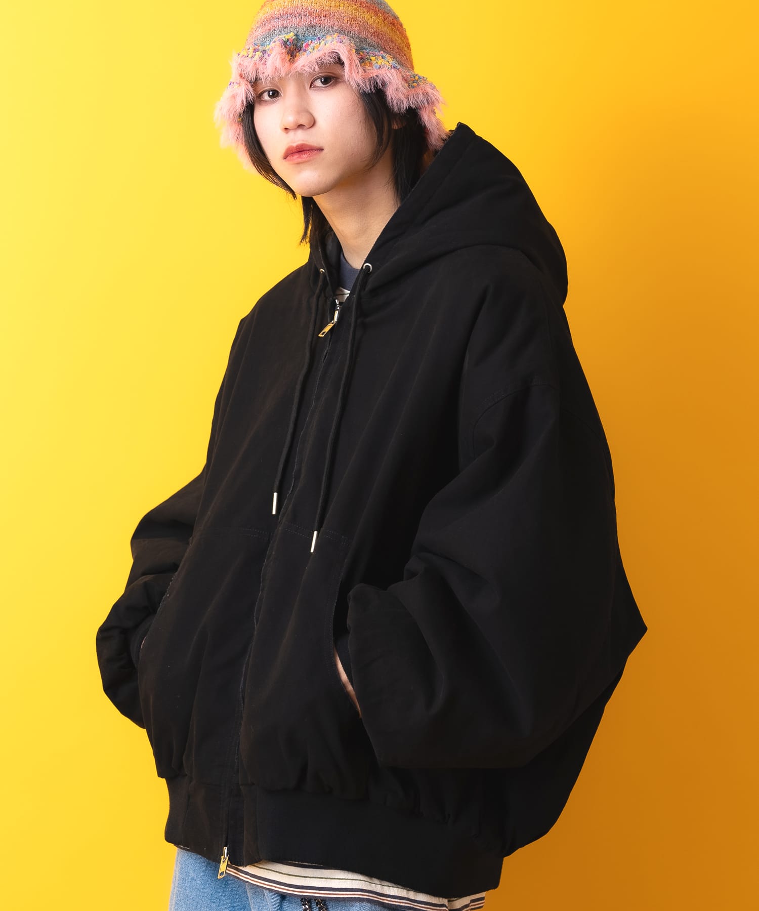Rakuten - a.p.o.v. スーパーオーバーサイズ裏キルティング中綿ダックフードブルゾン / メンズ レディース ユニセックス ワークジャケット フーディー オーバーサイズ