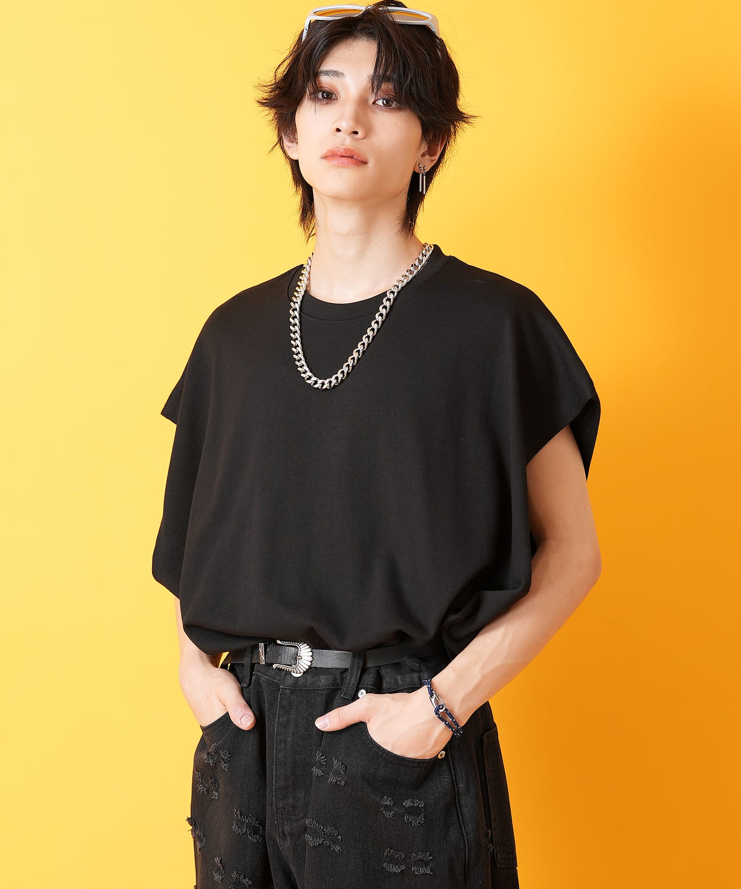 a.p.o.v. -ankoROCK's select- ビッグポンチノースリーブ / メンズ レディース オーバーサイズ スウェット 袖なし カットソー