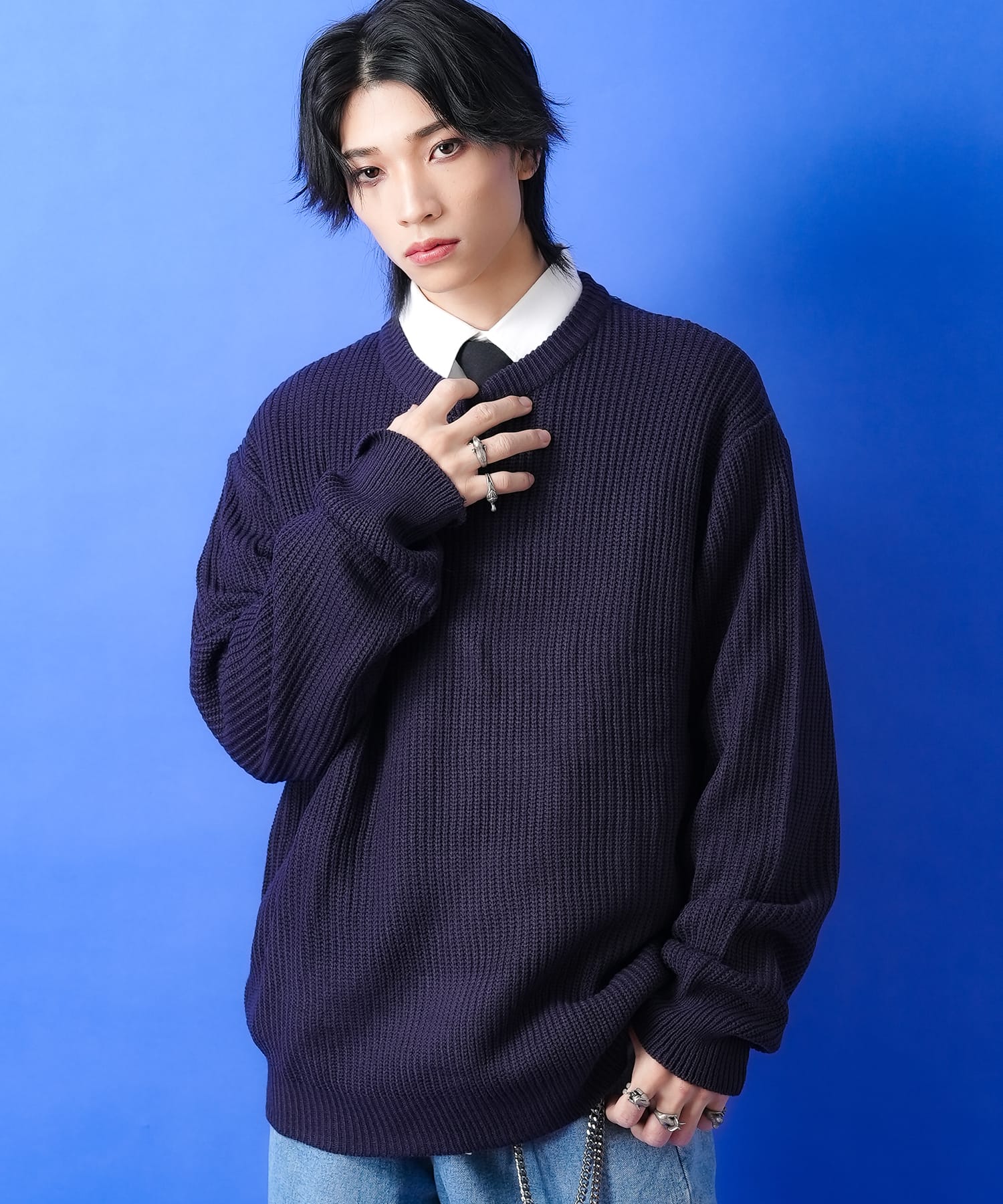 a.p.o.v. オーバーサイズクルーネックニットセーター / メンズ レディース ユニセックス 無地 ルーズ 畦編み
