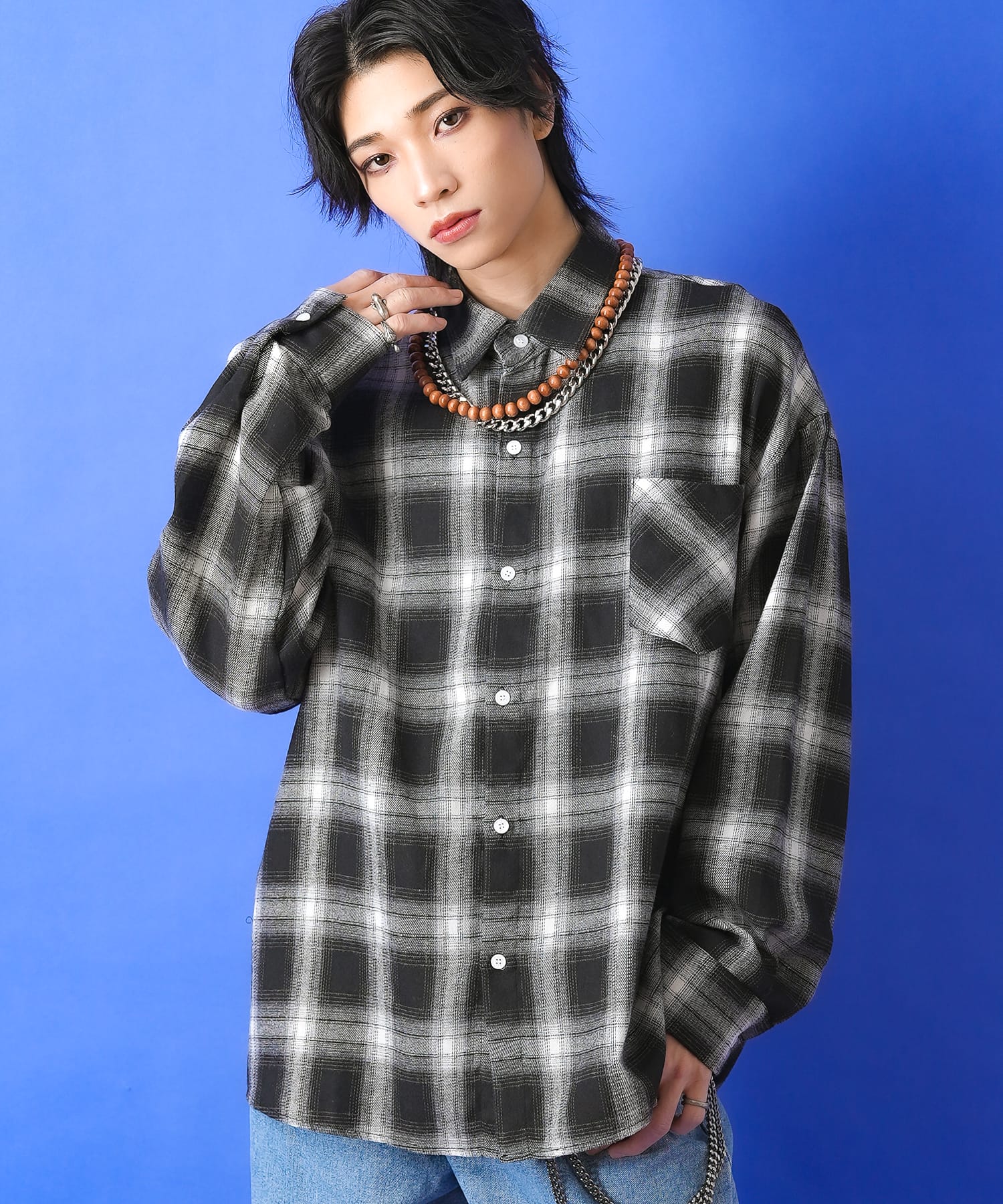 a.p.o.v. オンブレチェックネルシャツ / メンズ レディース ユニセックス 柄 オーバーサイズ ブラウス 長袖 ルーズシルエット