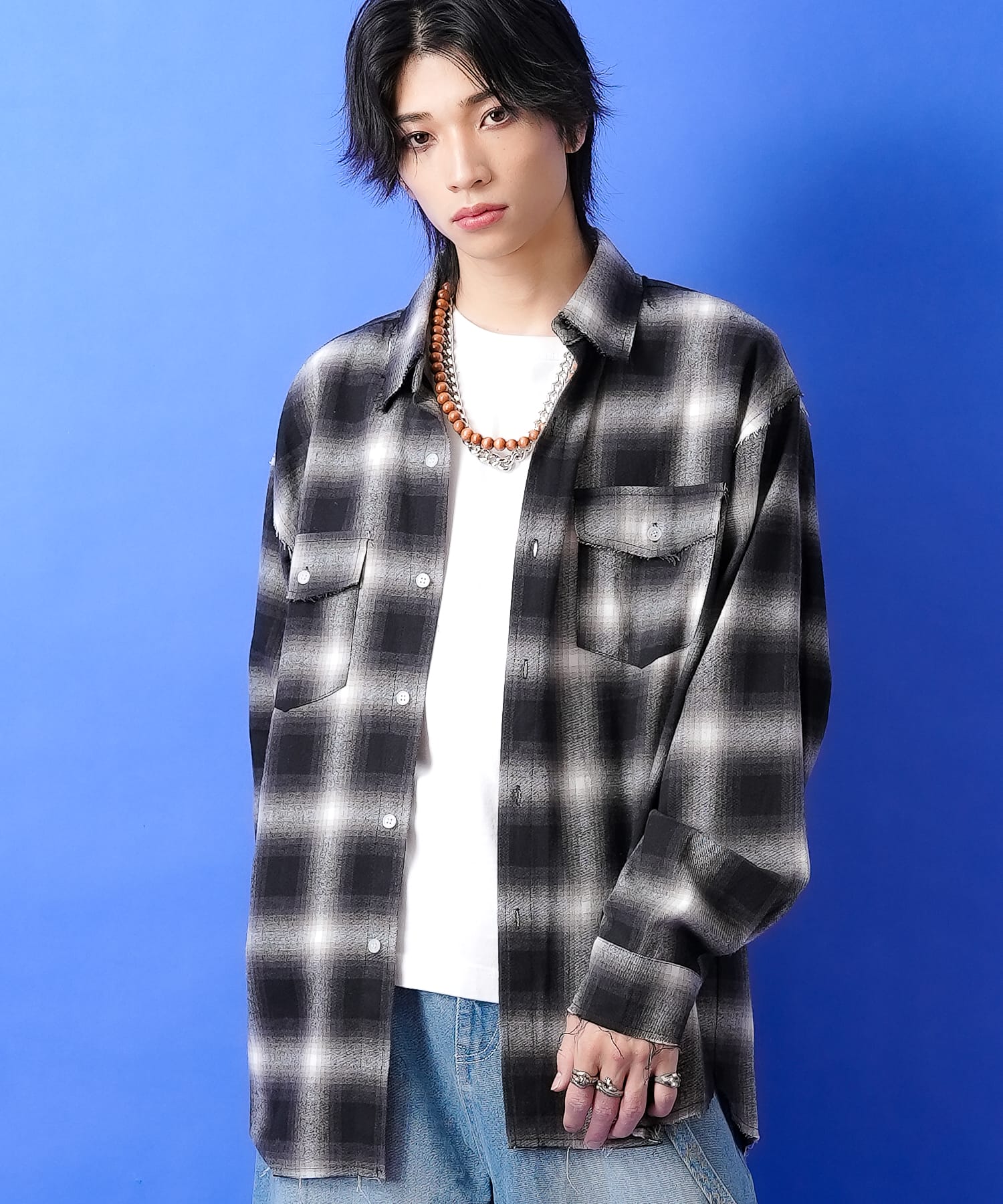Rakuten - a.p.o.v. カットオフダメージチェックネルシャツ / メンズ レディース ユニセックス 柄 ブラウス オーバーサイズ