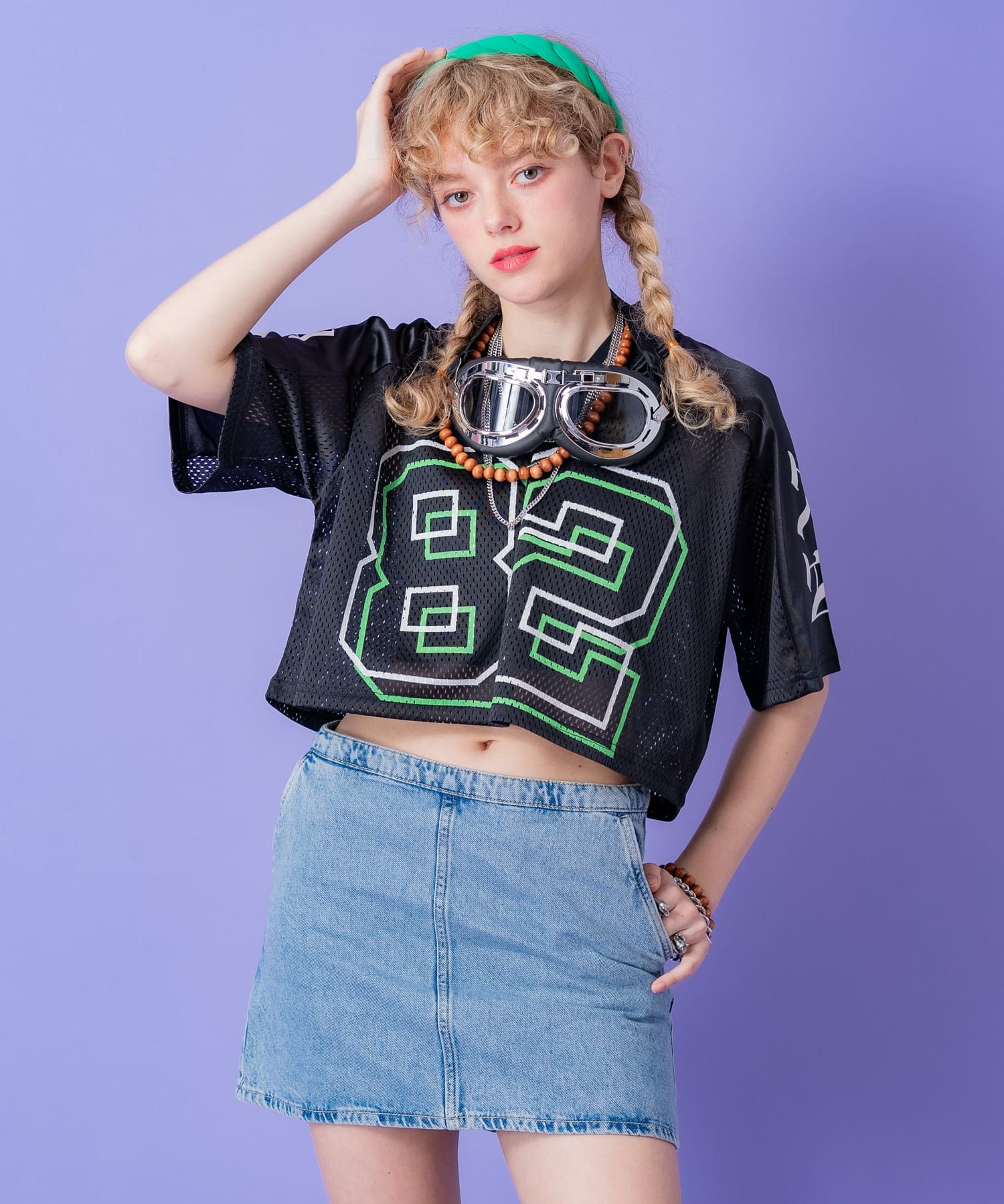 Rakuten - a.p.o.v. クロップド丈ナンバリング＆フェルトロゴワッペンメッシュフットボールシャツ / 半袖 レディース メンズ ユニセックス ゲームシャツ オーバーサイズ ショート丈