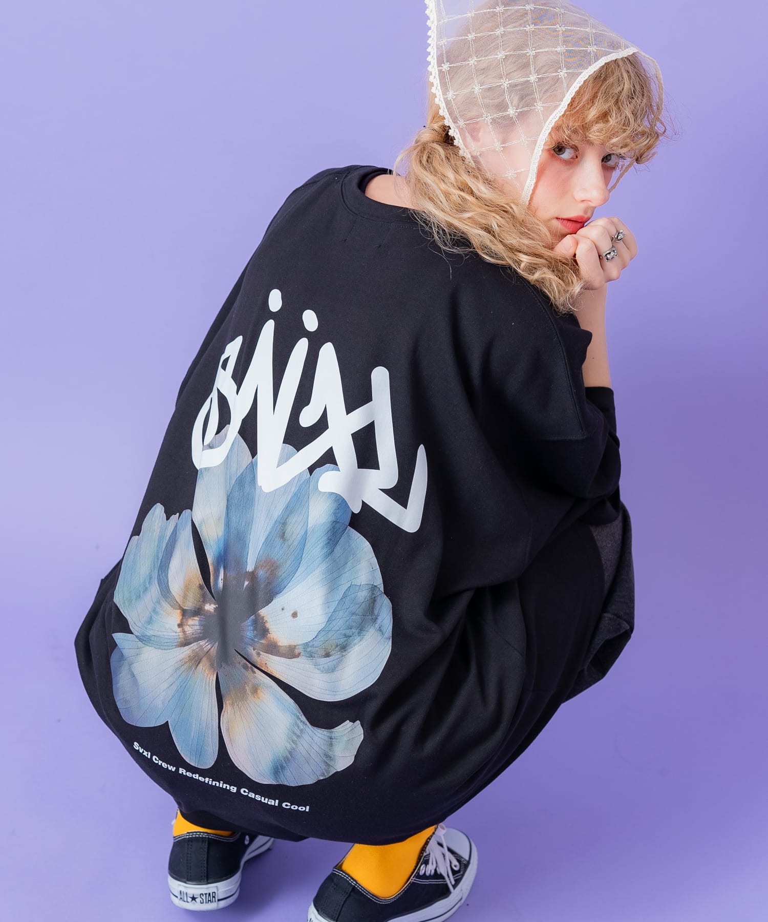 乐天商城 - a.p.o.v. バックフラワー転写＆タギングロゴビッグプリントオーバーサイズTシャツ / 半袖 カットソー メンズ レディース ユニセックス フォトプリント 花