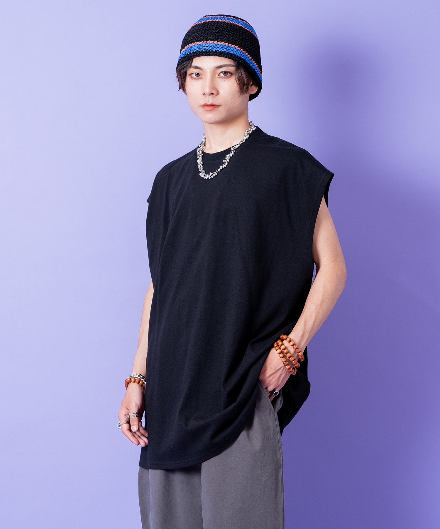 a.p.o.v. オーバーサイズコットンノースリーブ / メンズ レディース ユニセックス カットソー 無地 シンプル タンクトップ ビッグシルエット