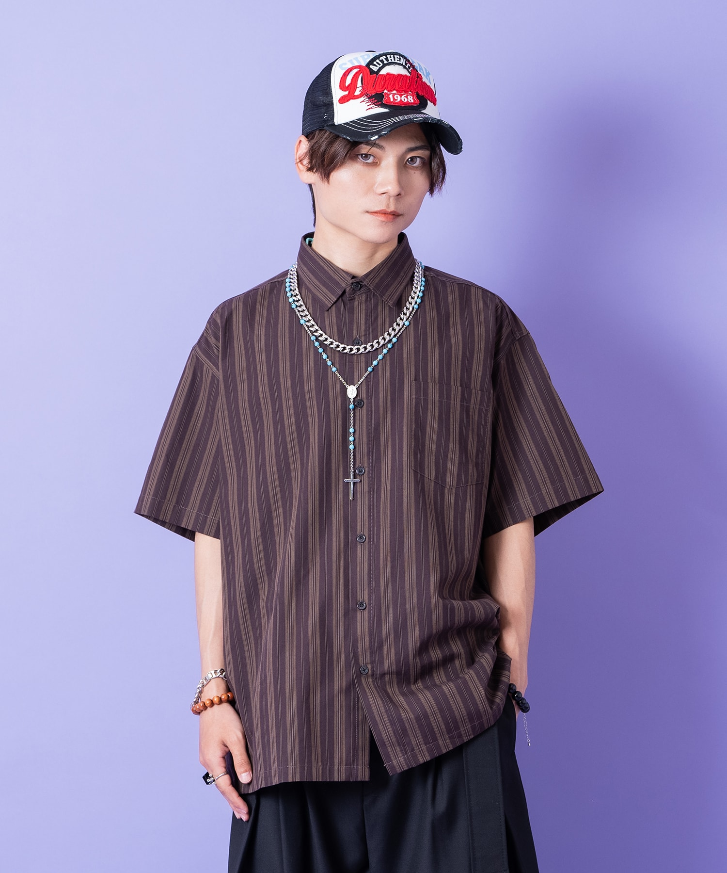 乐天商城 - a.p.o.v. レトロストライプシャツ / 半袖 メンズ レディース ユニセックス 柄 ブラウス ルーズシルエット コットン