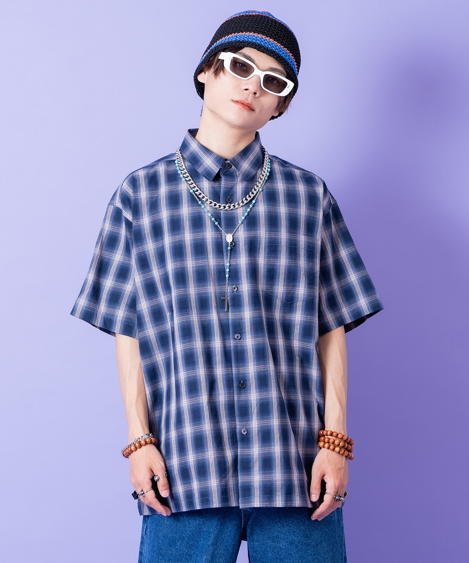 Rakuten - a.p.o.v. ブロックチェックシャツ / 半袖 メンズ レディース ユニセックス オンブレ 柄 ブラウス ルーズシルエット コットン