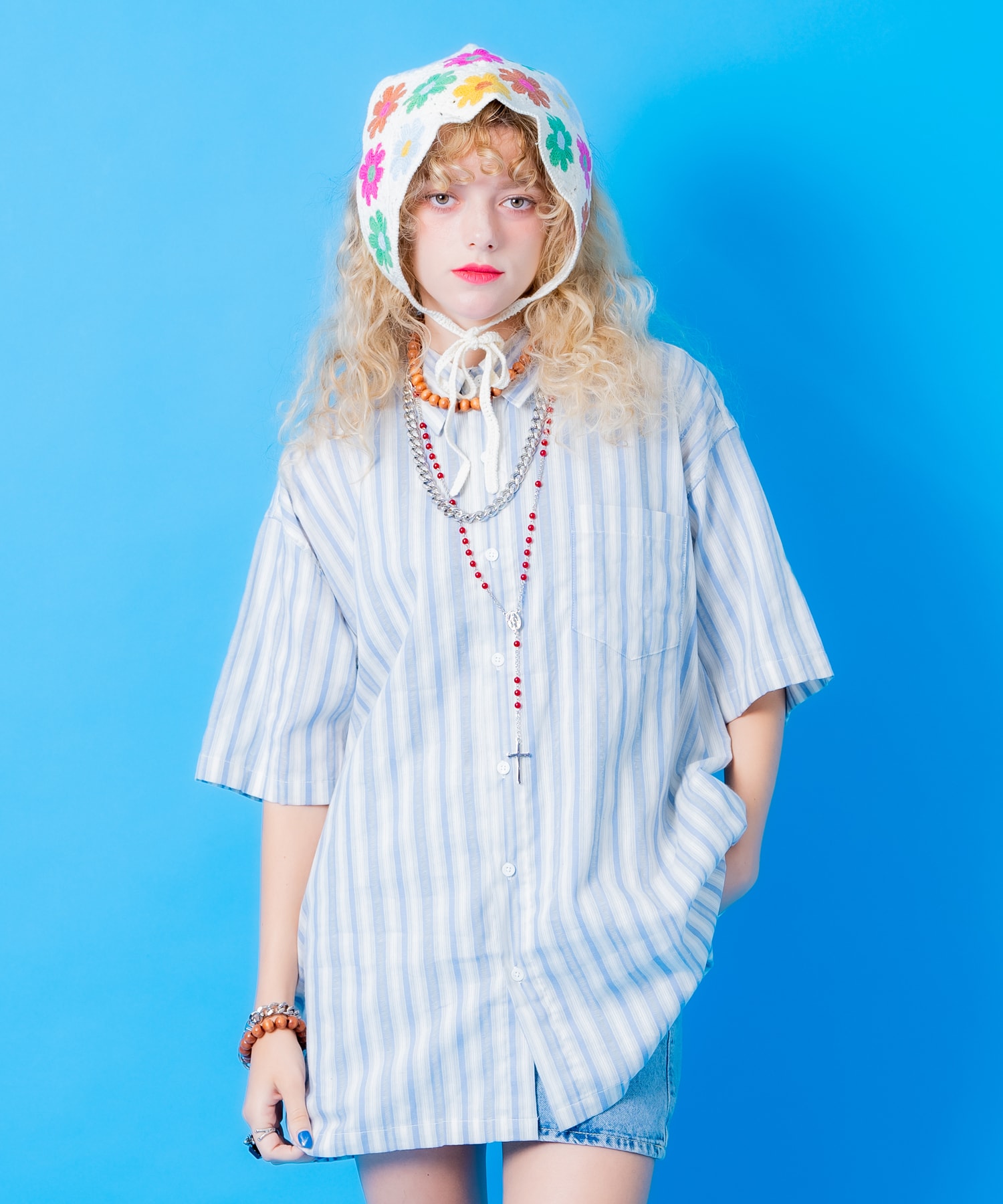 Rakuten - a.p.o.v. ワントーンマルチストライプコットンシャツ / 半袖 メンズ レディース ユニセックス 柄 ブラウス ルーズシルエット