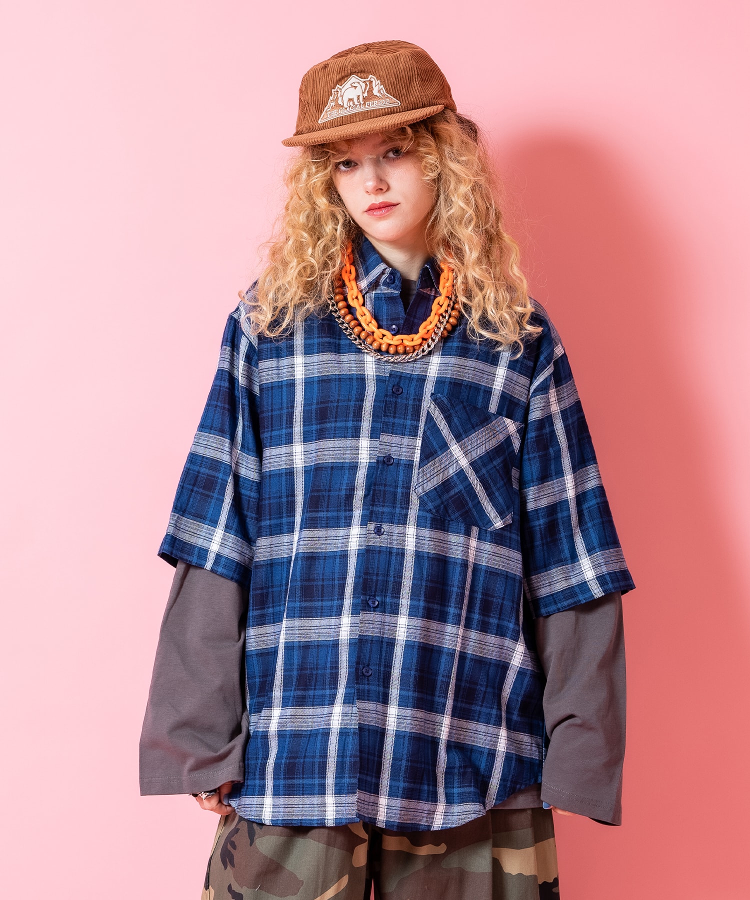 Rakuten - a.p.o.v. チェック柄シャツレイヤードオーバーサイズカットソー / ユニセックス メンズ レディース 長袖 ロングスリーブ Tシャツ