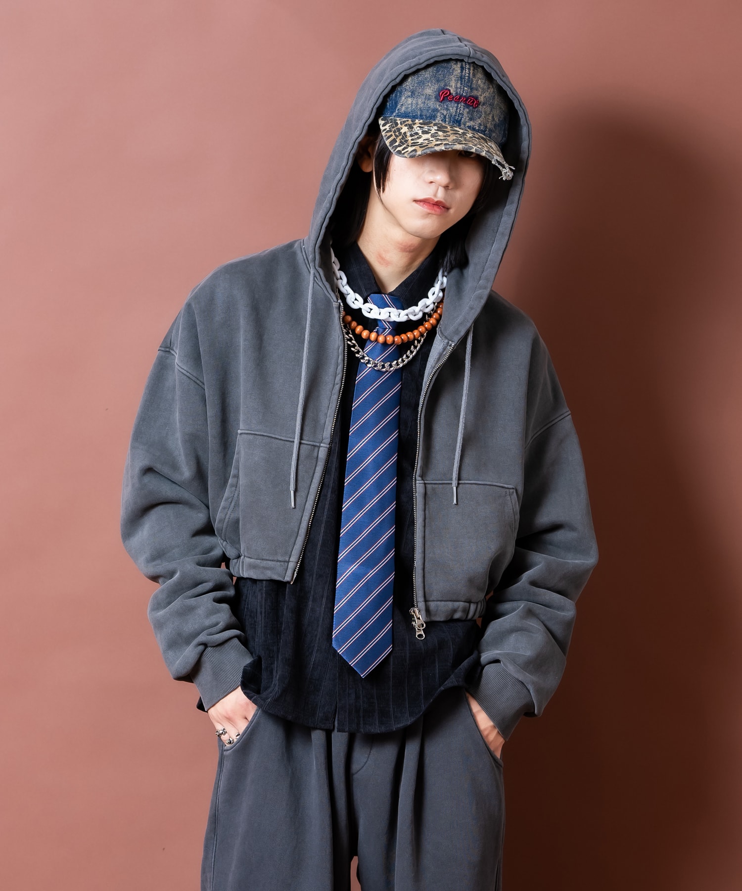 Rakuten - a.p.o.v. ピグメントスウェットオーバーサイズ短丈ジップアップパーカー / ユニセックス メンズ レディース ZIP フーディー クロップド ショート丈 スエット