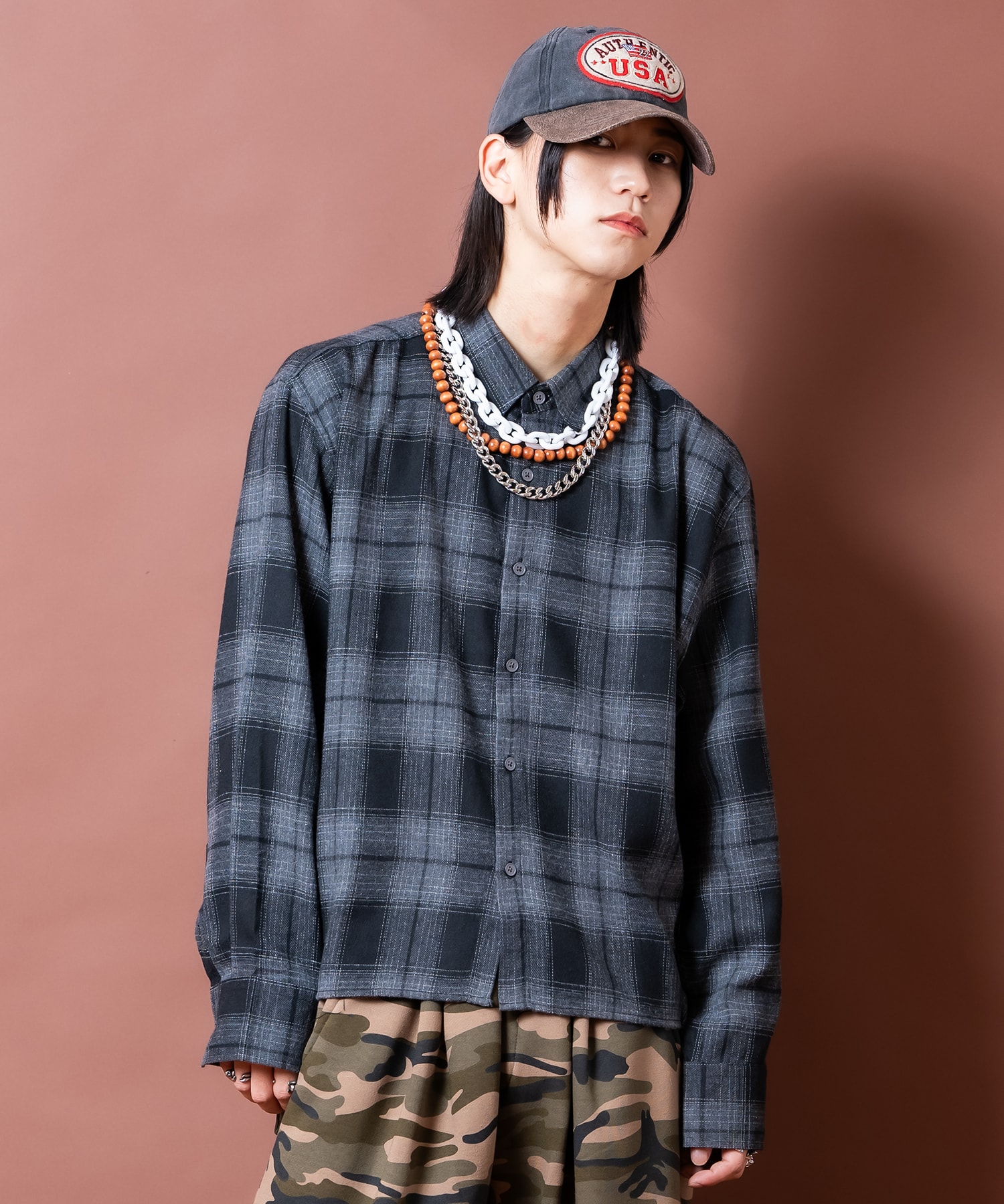 Rakuten - a.p.o.v. クロップド丈チェックネルシャツ / ユニセックス メンズ レディース ルーズ 短丈 柄 ブラウス 長袖