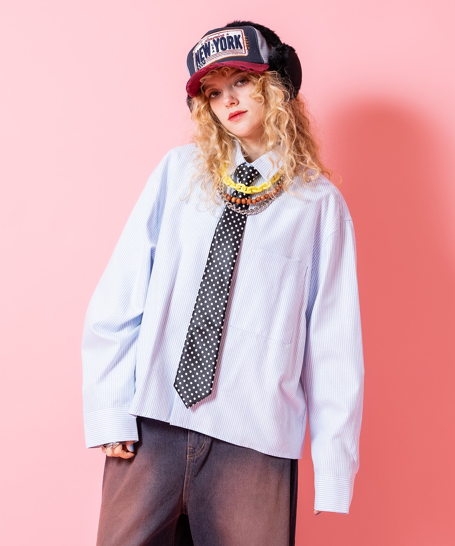 Rakuten - a.p.o.v. クロップド丈オックスフォードストライプシャツ / ユニセックス メンズ レディース 短丈 柄 ブラウス 長袖