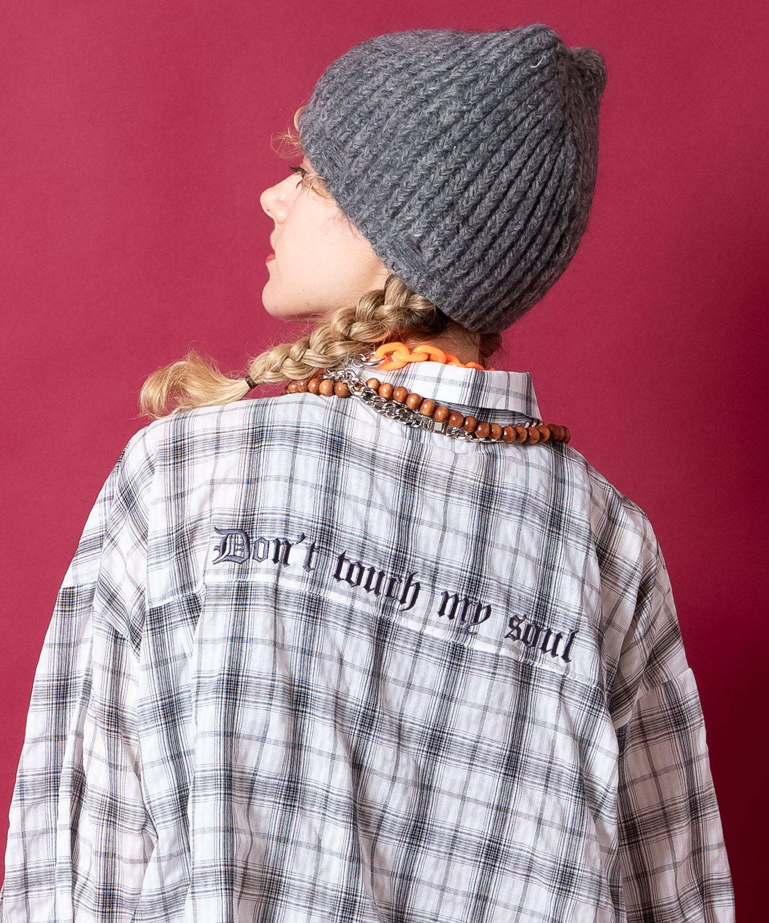 a.p.o.v. ストリートフォントバック刺繍オーバーサイズシワ加工コットンガーゼチェックシャツ / ユニセックス メンズ レディース 柄 ブラウス 長袖
