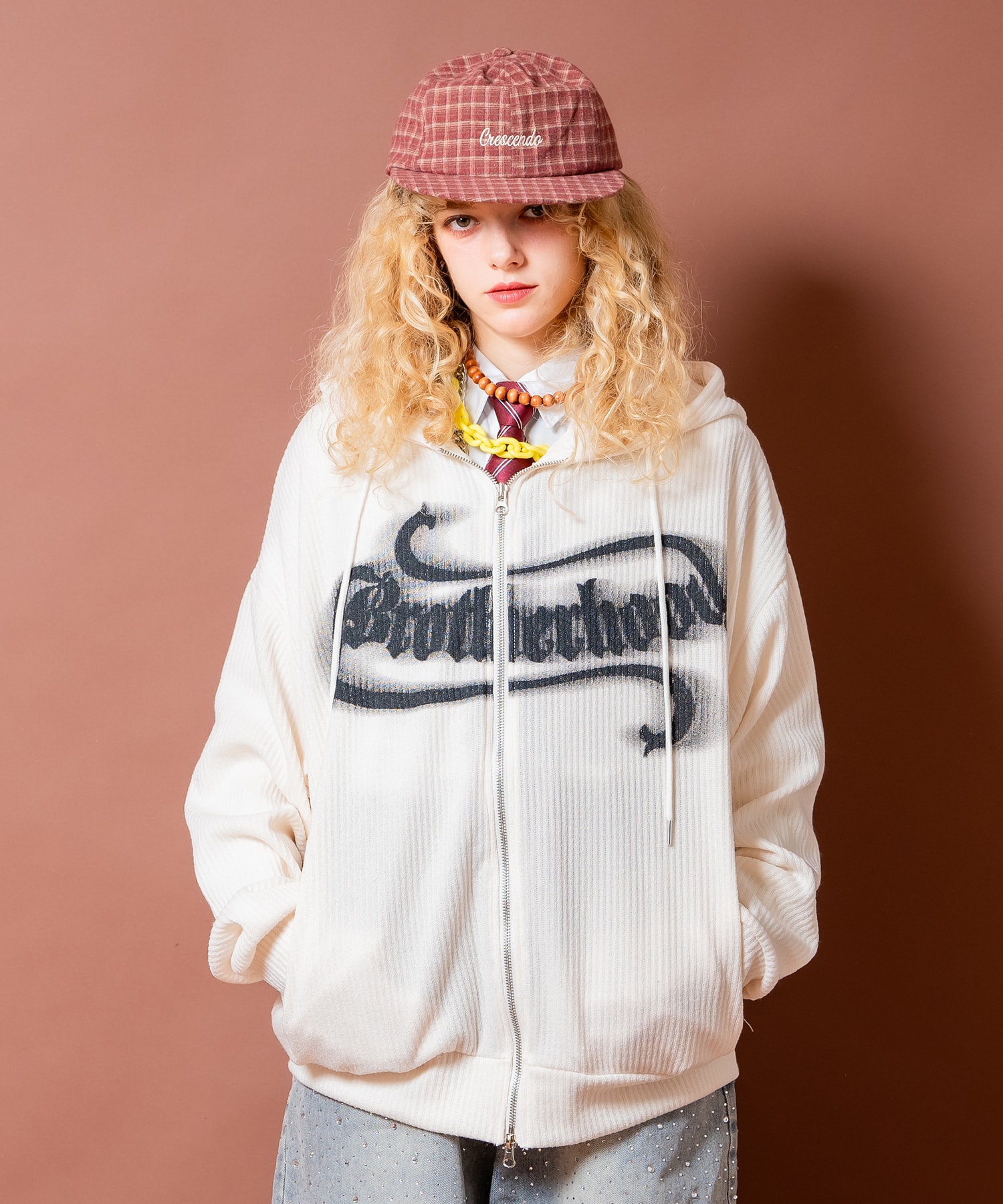 スプレープリントニットZIPパーカー