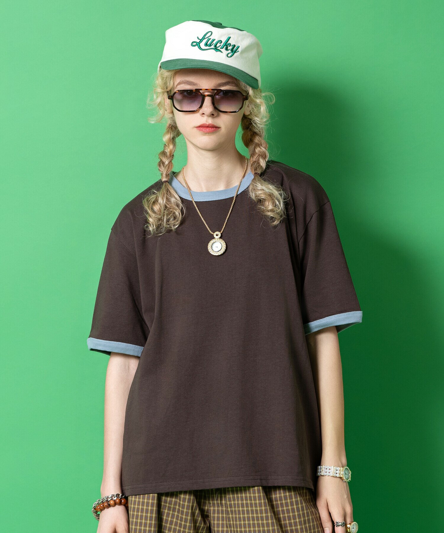 Rakuten - クロップド丈リンガーTシャツ / ユニセックス 半袖 カットソー