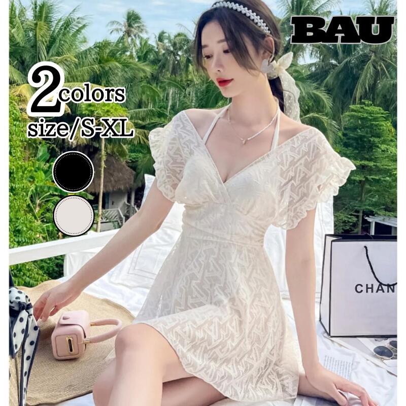 乐天商城 - 水着 ワンピース レディース 体型カバー オールインワン ママ水着 10代 20代 30代 40代 フリル 大きいサイズ ショートパンツ ぽっちゃり ワンピース水着 肩出し 細見え ブラック 黒 ベージュ ホワイト