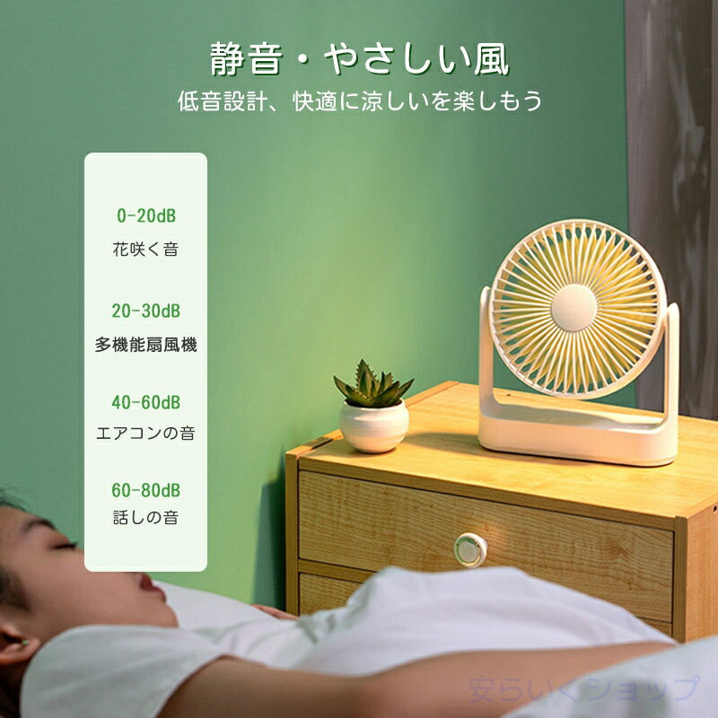 壁掛け扇風機 卓上扇風機 吊り上げ扇風機 風力4階段 デスクファン 小型 USB扇風機 リビング ファン 照明機能 角度調整 静音 遠隔操作リモコン オフィス 家庭 キャンプ コードレス コンパ