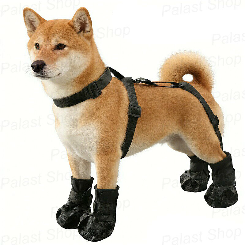 ペット用品 犬用アウトドアシューズ 犬用靴 ハーネス式 ワンピース型 四季通用 防水 滑り止め 汚れ防止 紛失防止 犬用フットカバー ハーネス式 ワンピース型 犬 靴 犬靴 犬の靴 お散歩 雨の日 小型犬 大型犬 プードル パピー シニア 介護 怪我 ケア anlike-10010810 安らいくショップ サンプル画像3