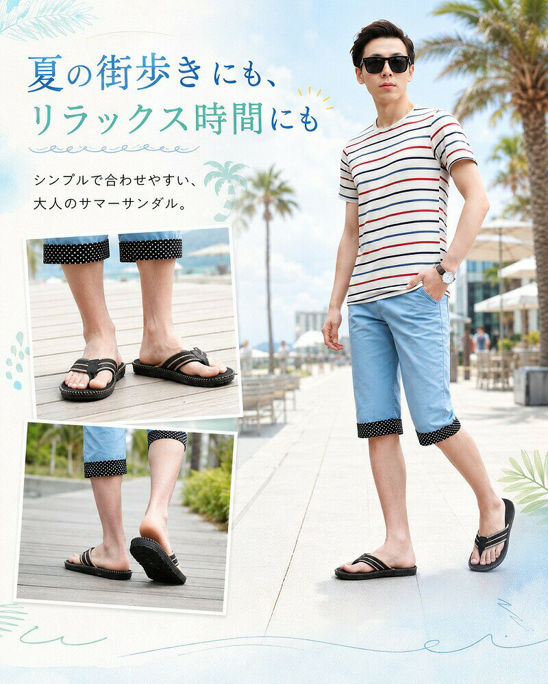 【P5+100円OFF】サンダル メンズ ビーチサンダル トングサンダル 軽量 痛くない 歩きやすい 滑り止め 海 プール レジャー アウトドア 街歩き タウンユース カジュアル ペア お揃い 男女兼用 大きいサイズ 23.5cm〜28.5cm 全7色 anlike-10039999 安らいくショップ サンプル画像3