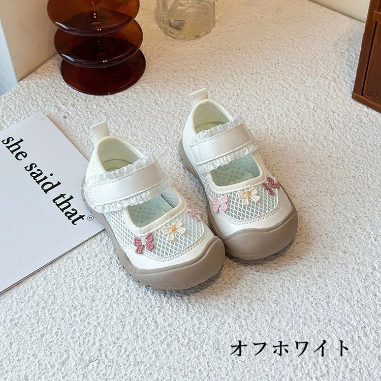 ベビー サンダル 夏用 シューズ マジックテープ リボン 滑り止め 通気性 子供 靴 ...