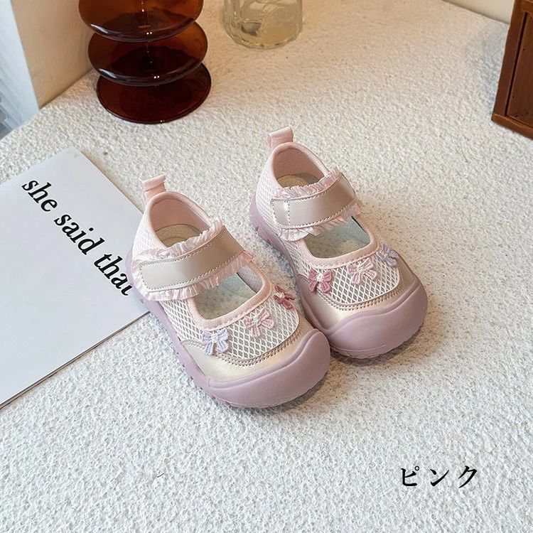 ベビー サンダル 夏用 シューズ マジックテープ リボン 滑り止め 通気性 子供 靴 ...