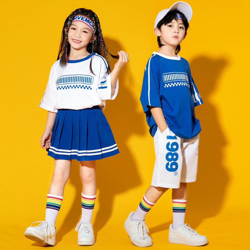 乐天商城 - キッズダンス ダンス衣装 セットアップ ヒップホップ 半袖Tシャツ 男の子 女の子 トップス Tシャツ チアガール 演出服 キッズ ダンスウェア ジュニア ダンス 衣装 キッズ 男女兼用 夏服 練習着 応援団 団体服 迷彩 原宿系 発表会 jazz 100-170cm こどもの日