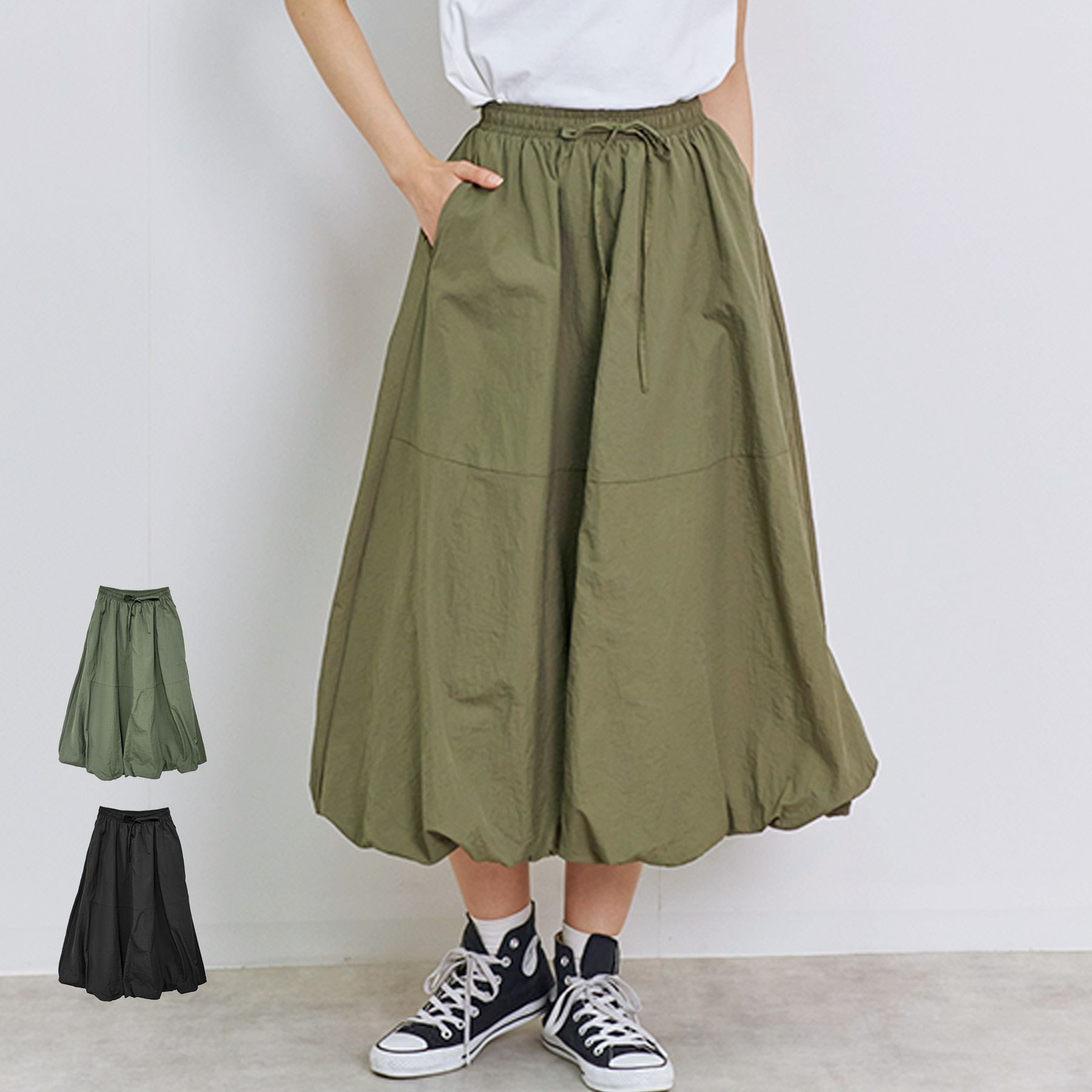 \SALE55%OFF/バルーンスカート ナイロン ワッシャー 春 大人 体型カバー ゆったり 20代 30代 40代 50代