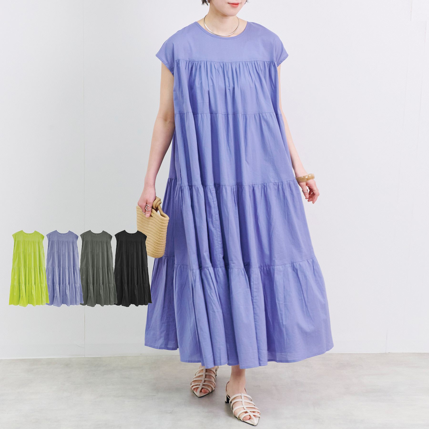 ＼SALE62%OFF／ワンピース レディース 春 夏 キャンブリック ティアード ロング丈 大人 体型カバー ゆったり 20代 30代 40代 50代のサムネイル