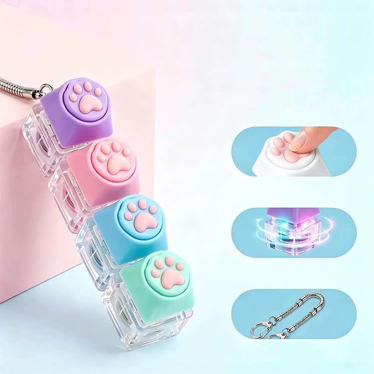 ミニキーボード キーボードキーホルダー 2個セット 指遊び ライト付き グッズ 4キー 肉球 かわいい キーボード キーホルダー バッグチャーム LED 光る ストレス解消 2個セット 減圧 ボタン 握る スクイーズ 大人 子供 プッシュトイ ストレス発散 おもちゃ anmichi-10009019 道大商店 サンプル画像2
